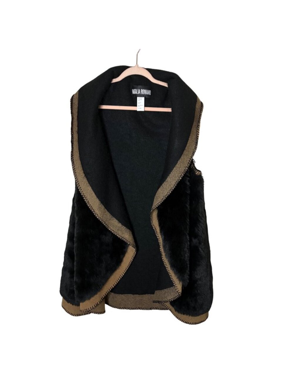 Natalia Romano Reversible Faux Fur Wool Blend Vest One Size Italy Black Brown